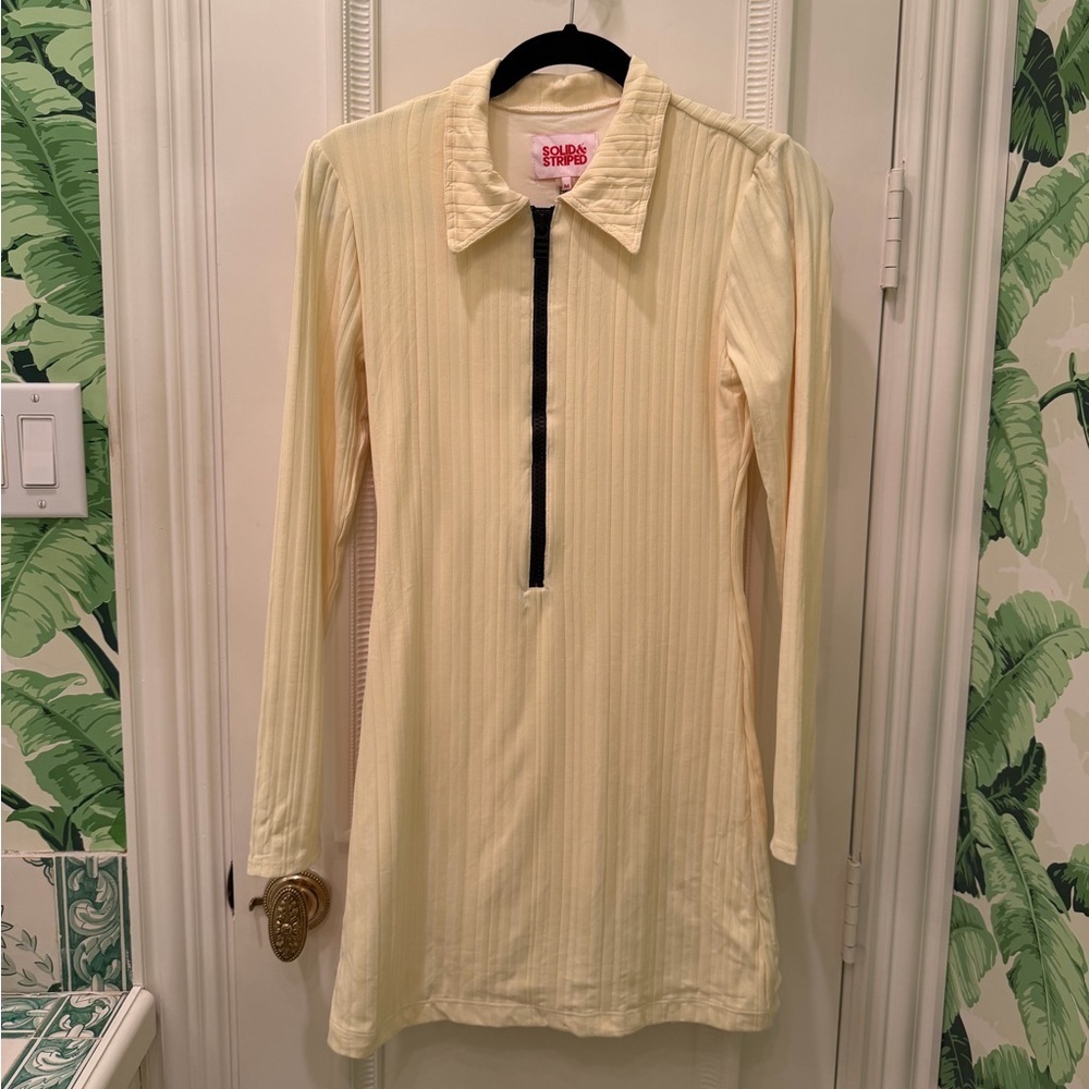 SOLID AND STRIPED Zip-Up Long-Sleeve Dress Yellow Size M - Picture 3 of 6
